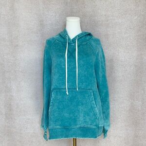 Zenana Outfitters Mineral Washed Teal Hoodie with Kangaroo Pocket